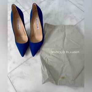 Manolo Blahnik 37.5 Royal Blue Suede Heels with Dustbag